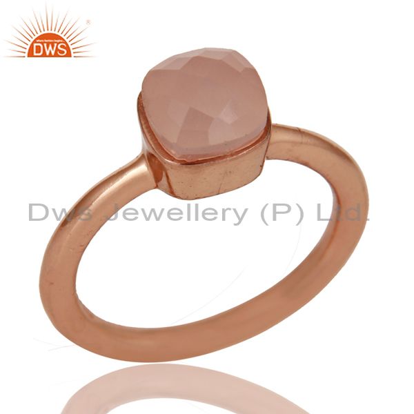 18K Rose Gold Plated Sterling Silver Rose Chalcedony Gemstone Stackable Ring
