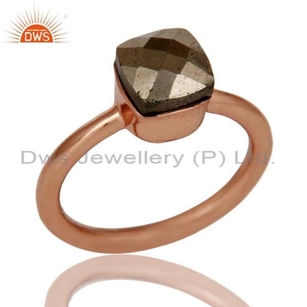 18K Rose Gold Plated Sterling Silver Pyrite Gemstone Stackable Ring