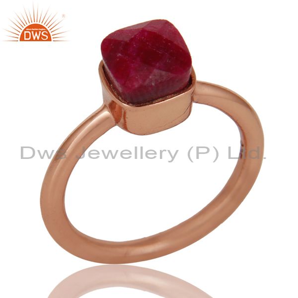 18K Rose Gold Plated Sterling Silver Natural Ruby Gemstone Stackable Ring