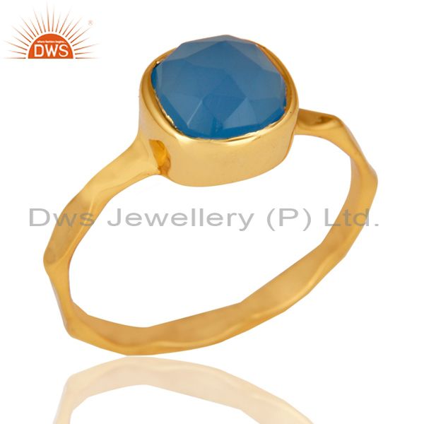 Blue Chalcedony Sterling Silver 18K Yellow Gold Plated Stackable Ring