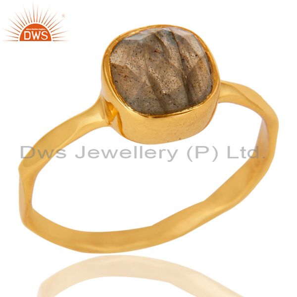 Natural Labradorite Sterling Silver 18K Yellow Gold Plated Stackable Ring