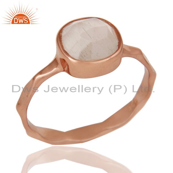 White Moonstone Sterling Silver Rose Gold Plated Stackable Ring Handmade Ring