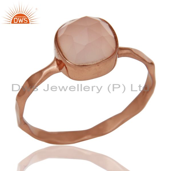 Rose Gold Plated Dyed Rose Chalcedony Sterling Silver Stackable Ring