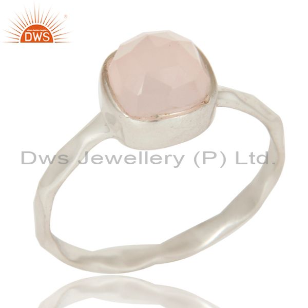 Dyed Rose Chalcedony Solid Sterling Silver Stackable Ring Hand Hammered Ring