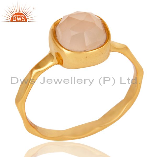 18K Yellow Gold Plated Dyed Rose Chalcedony Sterling Silver Stackable Ring