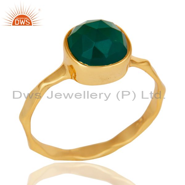 18K Yellow Gold Plated Green Onyx Sterling Silver Stackable Ring