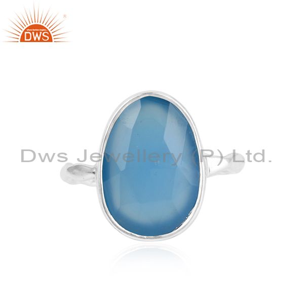 Natural Blue Chalcedony Gemstone New Sterling Fine Silver Ring Jewelry
