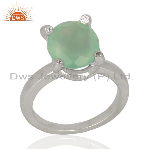 Prong Set Aqua Chalcedony Gemstone 92.5 Silver Wedding Ring Wholesale