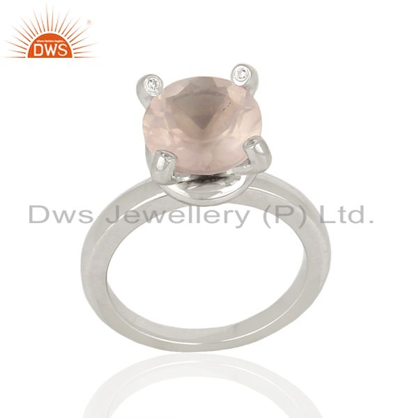 Rose Quartz CZ Stackable 925 Sterling Silver Prong Set Ring Gemstone Jewelry