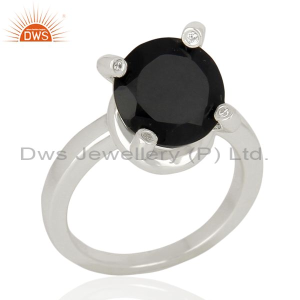 Black Onyx And CZ Stackable 925 Sterling Silver Prong Set Ring Gemstone Jewelry