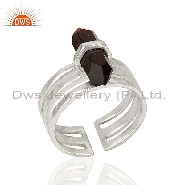Black Onyx Wide Horn Adjustable Openable 92.5 Sterling Silver Ring