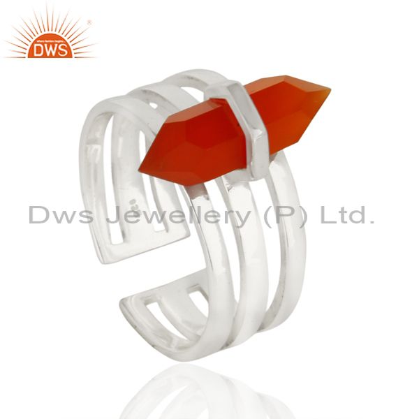 Red Onyx Wide Horn Adjustable Openable 92.5 Sterling Silver Ring