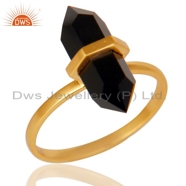 Black Onyx Terminated Pencil Gold Plated 92.5 Stelring Silver Wholesale Ring