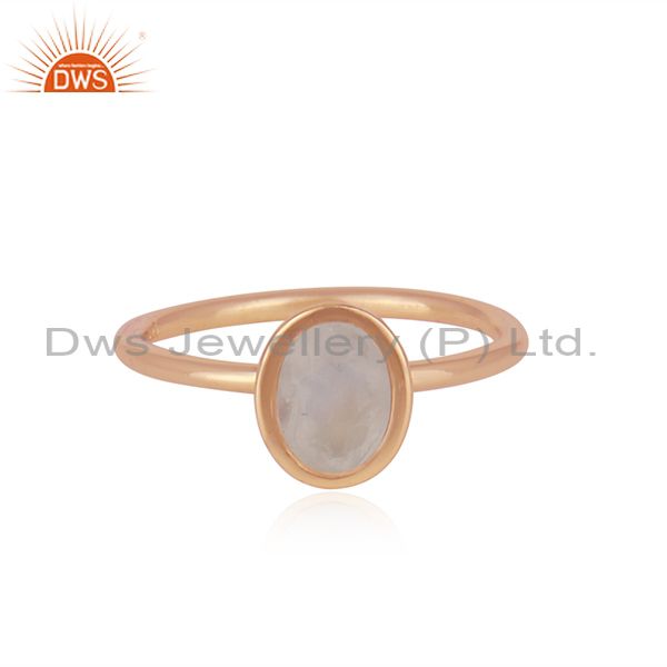 Rose Gold Plated Sterling Silver Rainbow Moonstone Ring Supplier