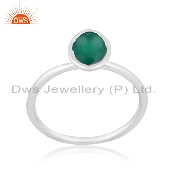 Round Green Onyx Set Fine 925 Sterling Silver Handmade Ring