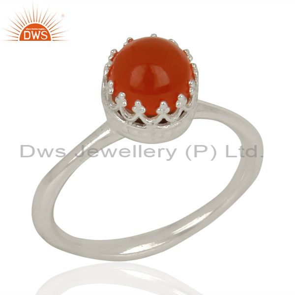 925 Sterling Silver Crown Design Carnelian Gemstone Girls Ring