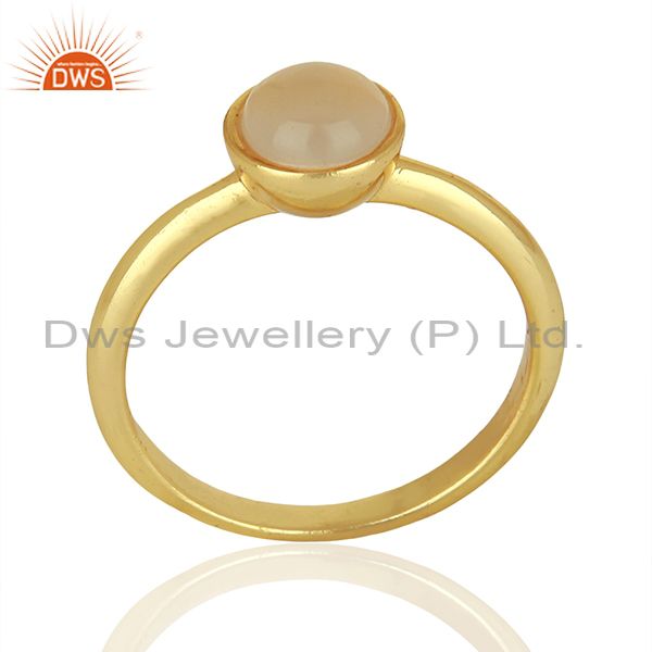 Designer Rose Chalcedony Gemstone Yellow Gold Plated Silver Rings