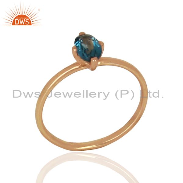London Blue Topaz Sterling Silver Rose Gold Plated Rings Gemstone Jewellery