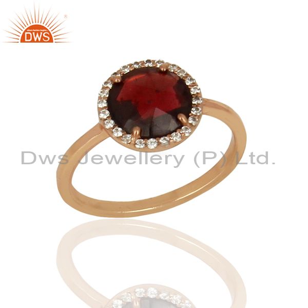Garnet With cz Sterling Silver Rose Gold Plated Stack Rings Gemstone Jewellery