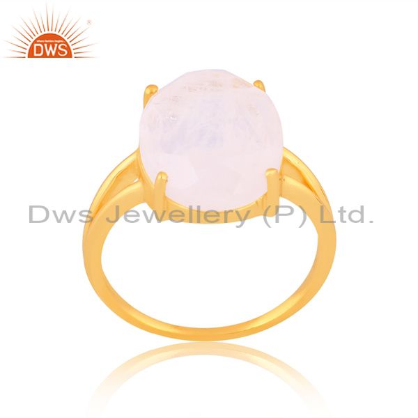Rainbow Moon Stone Flat Stone Oval Shape 14 K Gold Plated Wholesale Silve Ring