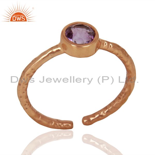 Amethyst Adjustable Rose Gold Plated Wholesale Sterling Silver Ring