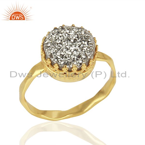 Silver Druzy Gemstone Gold Plated 925 Silver Designer Ring Suppliers