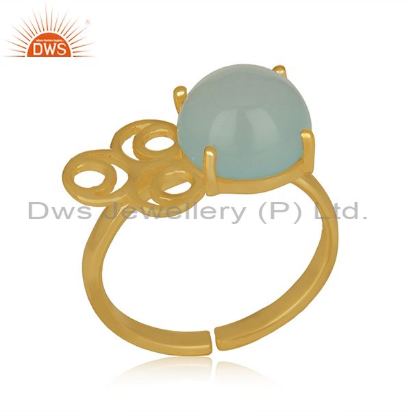 Aqua chalcedony gemstone gold plated solid silver rings jewelry