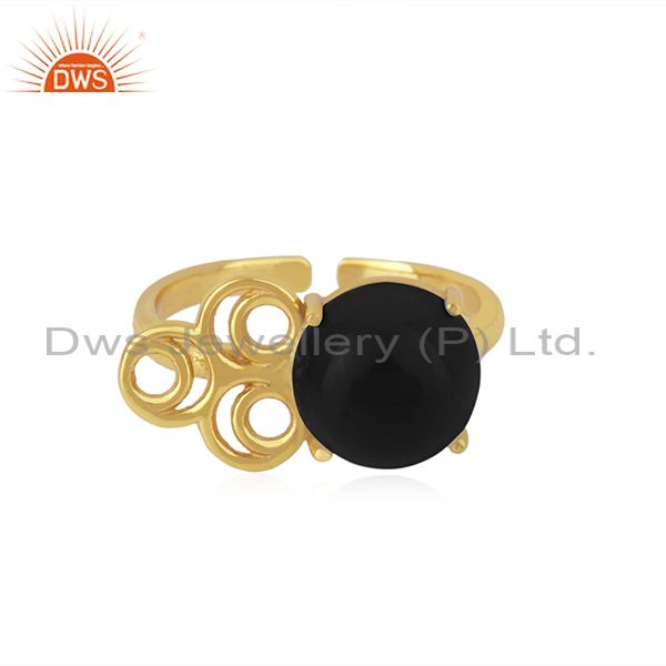 Black onyx gemstone gold plated 925 silver designer ring manufacturer india