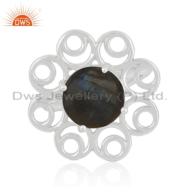 Labradorite gemstone floral design fine sterling silver ring manufacturer india