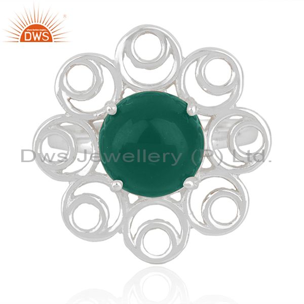 Green onyx gemstone fine sterling silver floral design ring manufacturer india