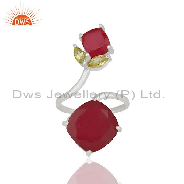 Peridot and Ruby Prong Set Gemstone 925 Silver Adjustable Ring Jewelry