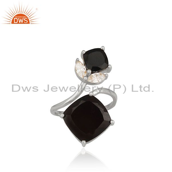 Black Onyx Gemstone Handmade 925 Sterling Silver Double Finger Rings Suppliers