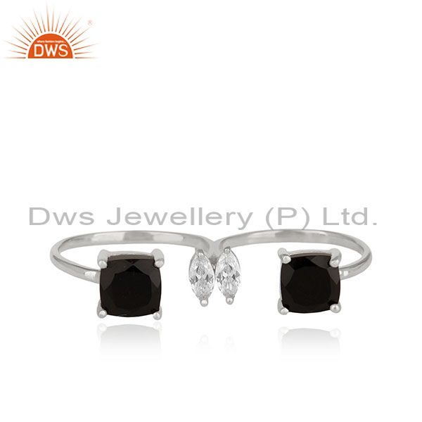 Black Onyx Gemstone Double Finger Fine Sterling Silver Handmade Rings Wholesale