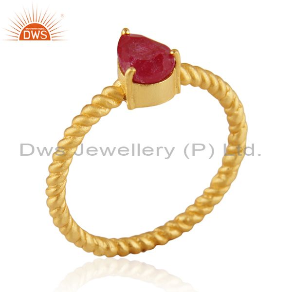 Natural Ruby Birthstone Screw Design 925 Silver Gold Plated Rings