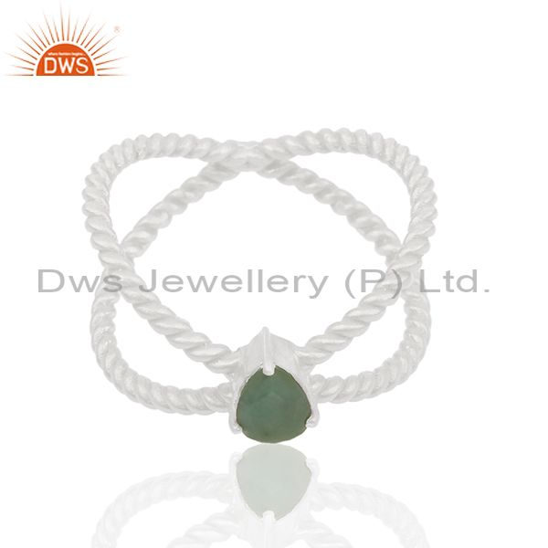 Natural Emerald Gemstone 925 Silver Cross Design Ring Manufacturer