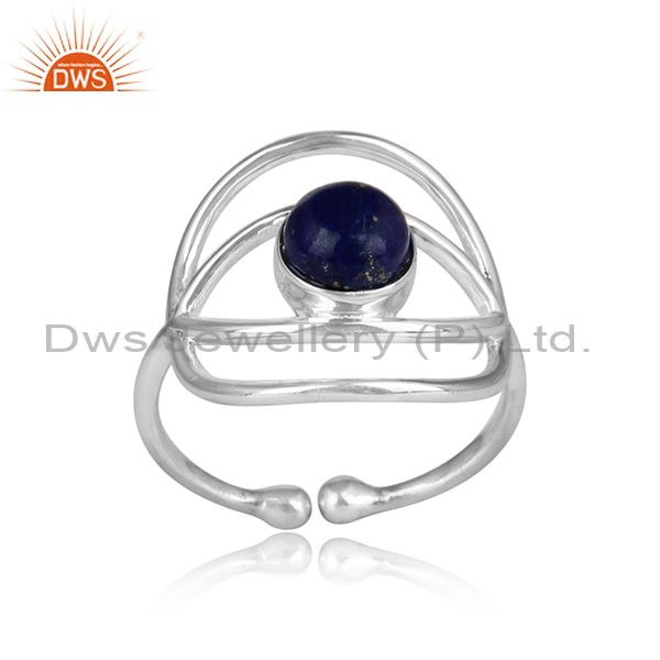 New Stylish Eye Design 925 Silver Lapis Blue Gemstone Ring Wholesale