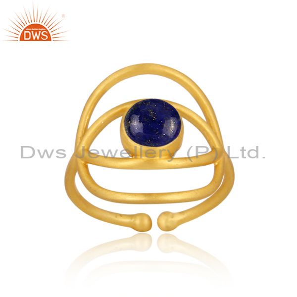 New Designer Gold Plated 925 Silver Lapis Lazuli Gemstone Eye Ring