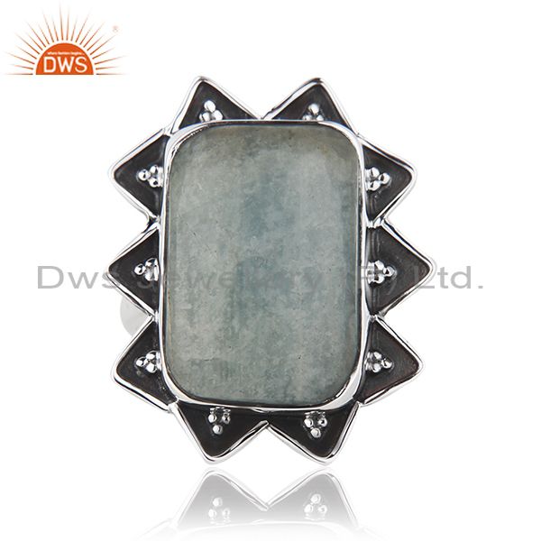 Indian Aquamarine Gemstone Wholesale Sterling Silver Oxidized Ring Jewelry
