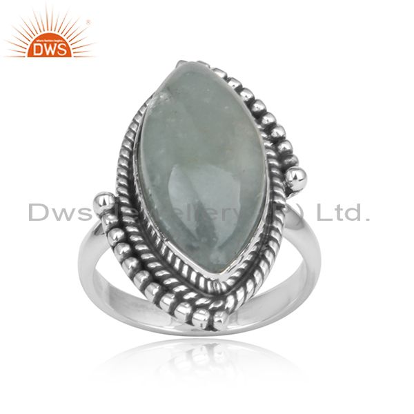 Aquamarine Gemstone Womens Silver Oxidized Ring Jewelry Supplier