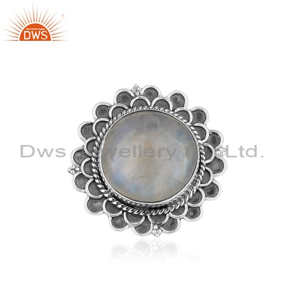 Rainbow Moonstone Round Oxidized 925 Silver Cocktail Ring Jewellery