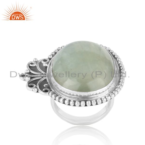 Oxidized Designer Silver Aquamarine Stone Ring Jewelry Supplier