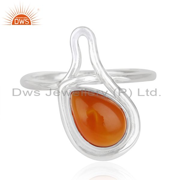 925 Silver White Rhodium Plated Chalcedony Gemstone Ring Wholesale