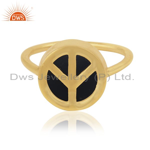 14k Gold Plated Customized Peace Sign 925 Silver Ring Manufacturer India