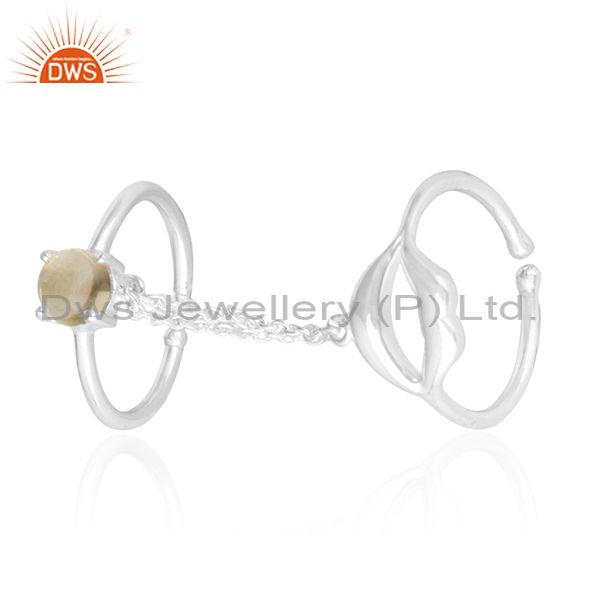 925 Sterling Fine Silver Citrine Gemstone Double Finger Lip Design Ring Supplier
