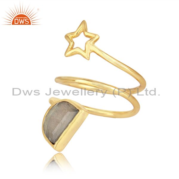 Star Charm Gold Plated 925 Silver Labradorite Gemstone Rings