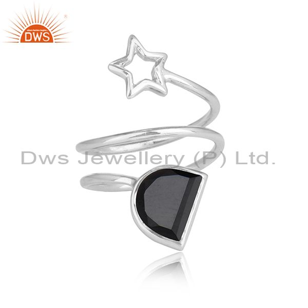 Black Onyx Gemstone Star Sterling Fine Silver Designer Rings