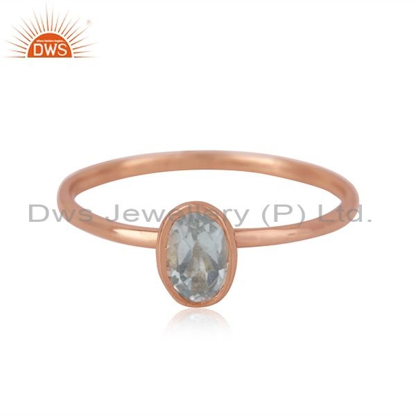 Blue Topaz Handmade Rose Gold Plated Sterling Silver Ring Jewelry Wholesale