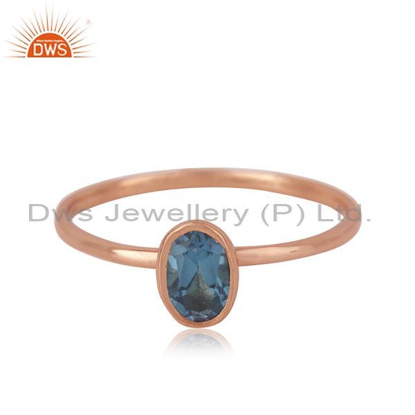London Blue Topaz Roe Gold Plated 925 Silver Simple Ring Manufacturer India