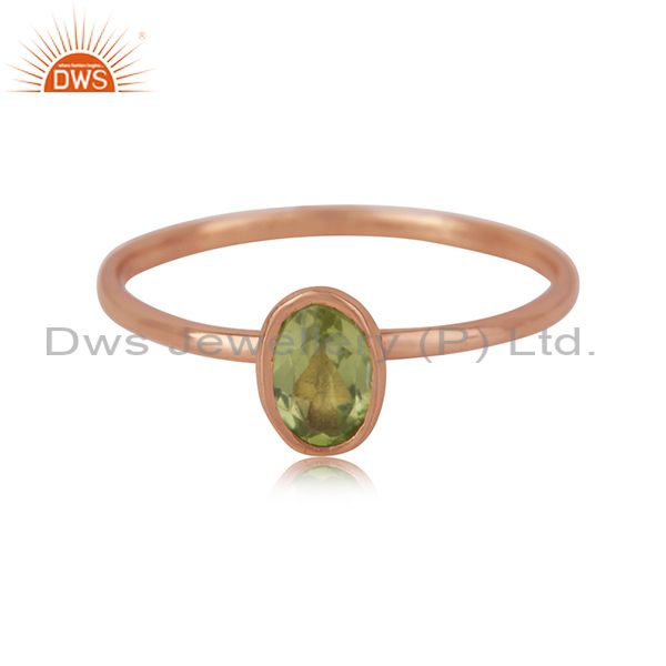Oval Cut Peridot Gemstone Rose Gold Plated 925 Silver Ring Manufacturer Jaipur