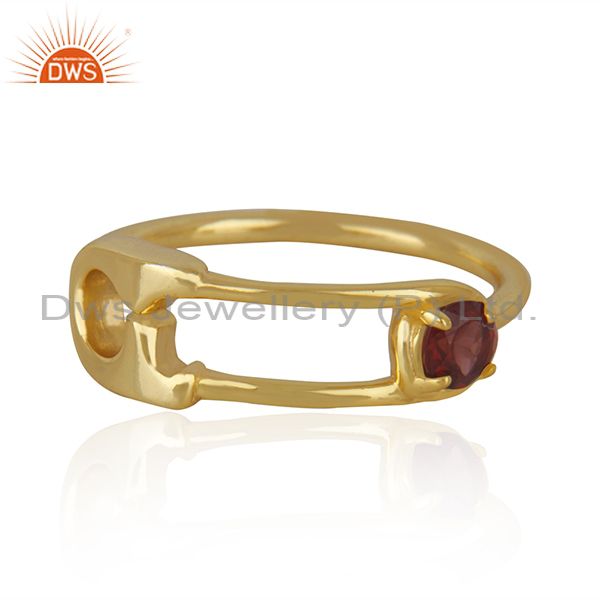 Customized Pin Design Gold Plated 925 Silver Garnet Gemstone Ring Wholesale